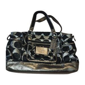 Coach Black and Silver Patterned Shoulder Bag